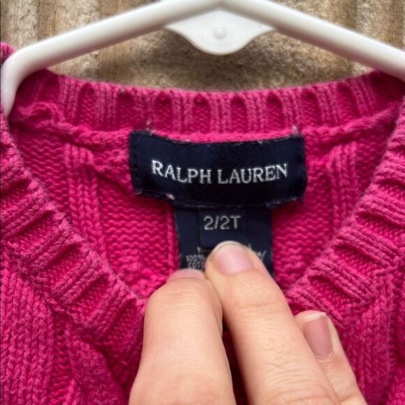 Ralph Lauren Girls Pink Preppy Cable Knit Long Sleeve Button Up Cardigan 2 2T - Picture 3 of 13